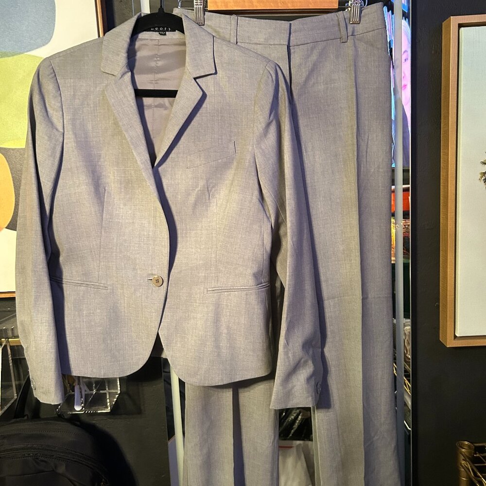 Theory Wool Pant Suit Grey Professional Career Suiting Size 8